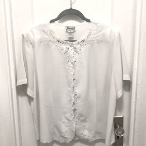 Joanna Vintage White Dressy Button Down Blouse XL